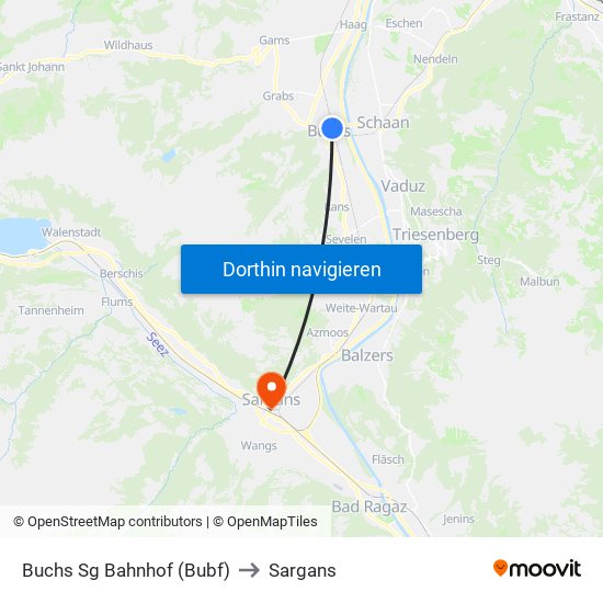 Buchs Sg Bahnhof (Bubf) to Sargans map