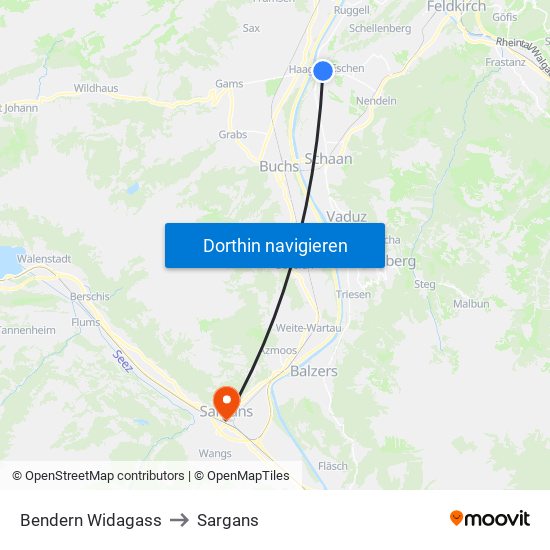 Bendern Widagass to Sargans map