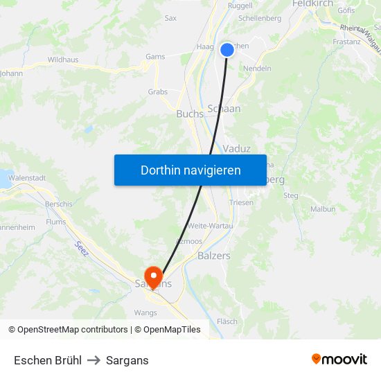 Eschen Brühl to Sargans map