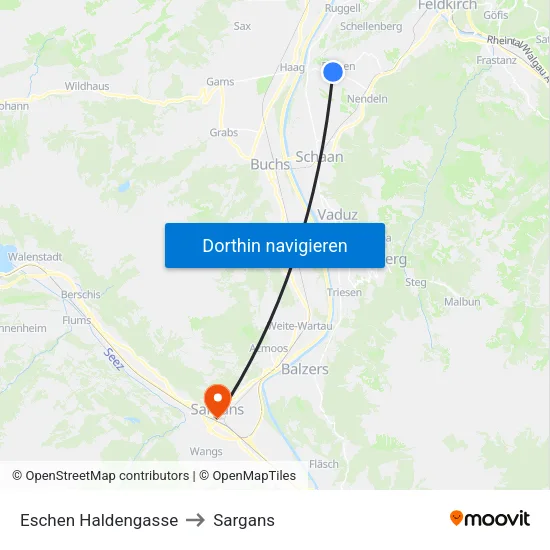 Eschen Haldengasse to Sargans map