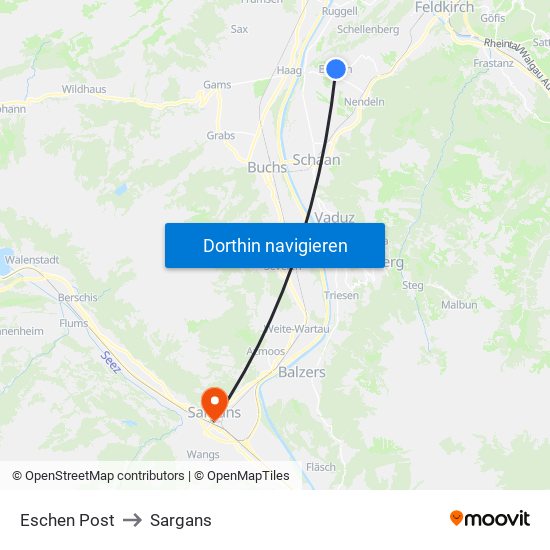 Eschen Post to Sargans map