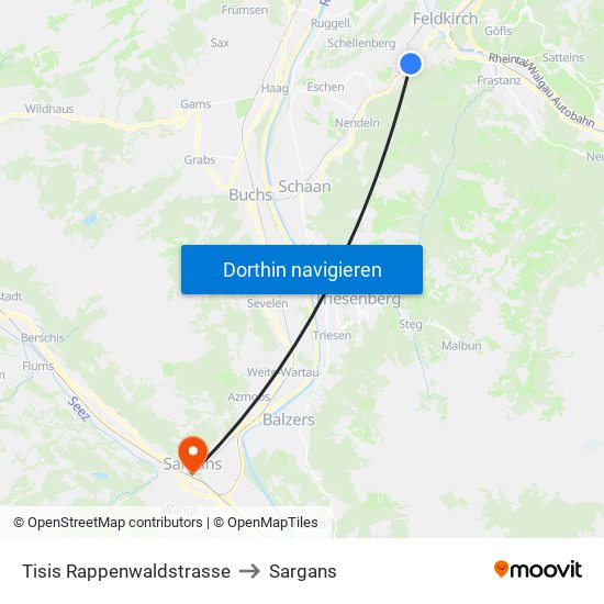 Tisis Rappenwaldstrasse to Sargans map