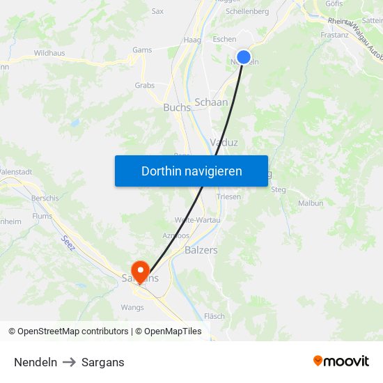 Nendeln to Sargans map