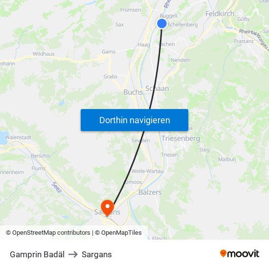 Gamprin Badäl to Sargans map