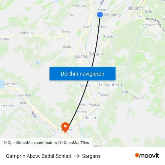 Gamprin Abzw. Badäl-Schlatt to Sargans map