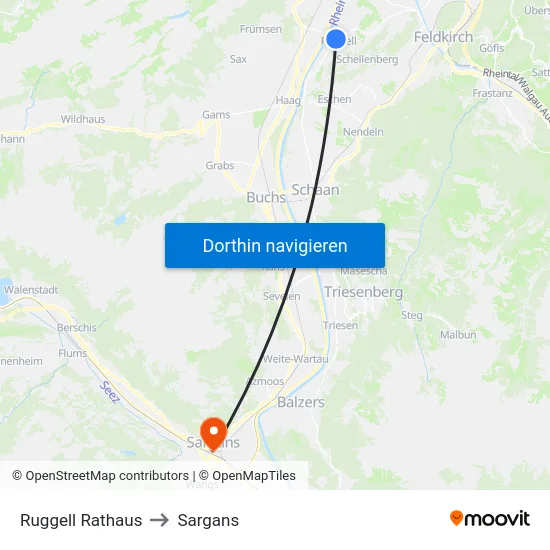 Ruggell Rathaus to Sargans map