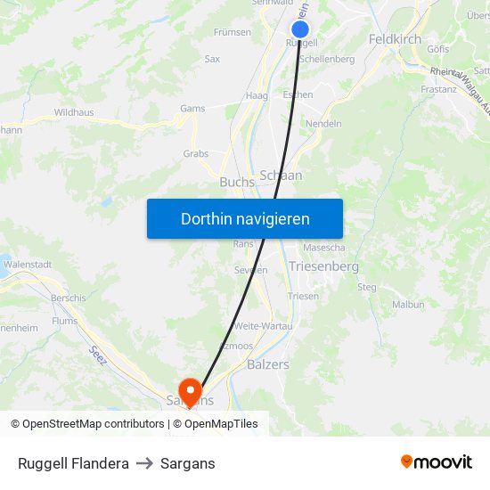 Ruggell Flandera to Sargans map