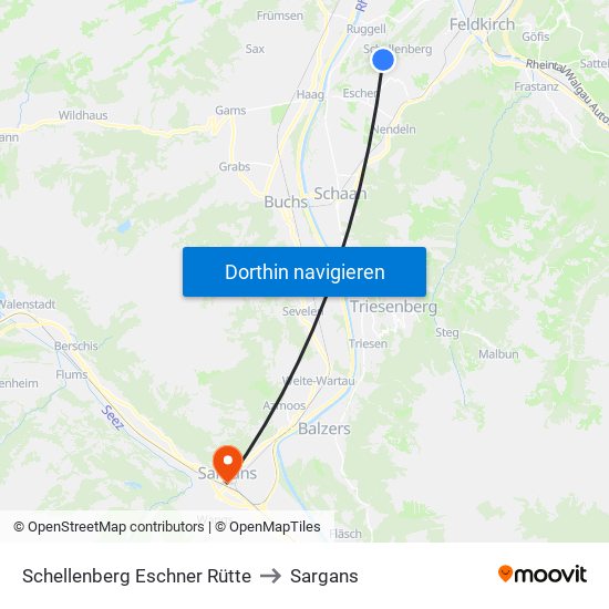 Schellenberg Eschner Rütte to Sargans map