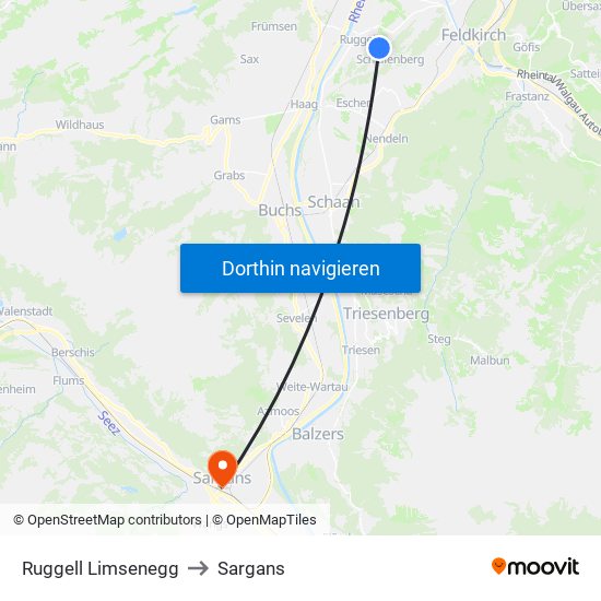 Ruggell Limsenegg to Sargans map