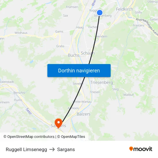 Ruggell Limsenegg to Sargans map