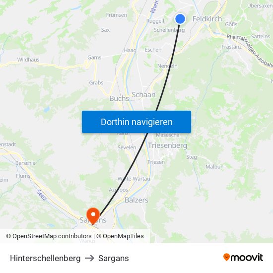 Hinterschellenberg to Sargans map