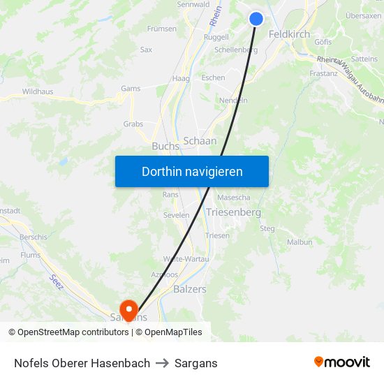 Nofels Oberer Hasenbach to Sargans map