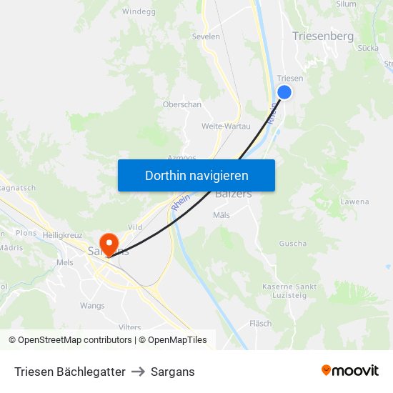 Triesen Bächlegatter to Sargans map