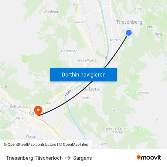 Triesenberg Täscherloch to Sargans map