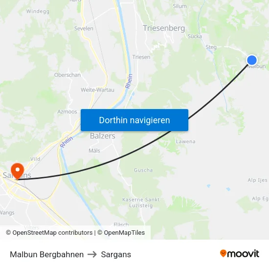 Malbun Bergbahnen to Sargans map