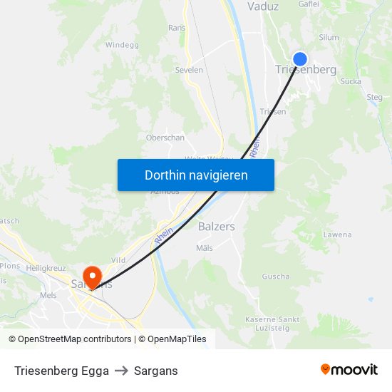 Triesenberg Egga to Sargans map