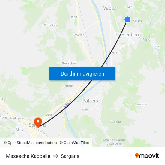 Masescha Kappelle to Sargans map