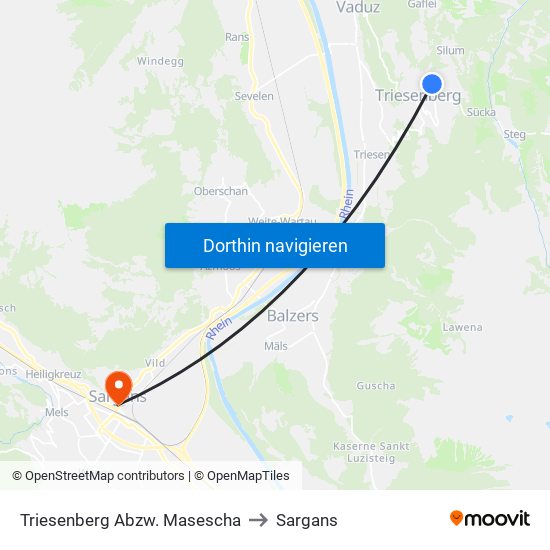 Triesenberg Abzw. Masescha to Sargans map