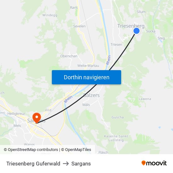 Triesenberg Guferwald to Sargans map