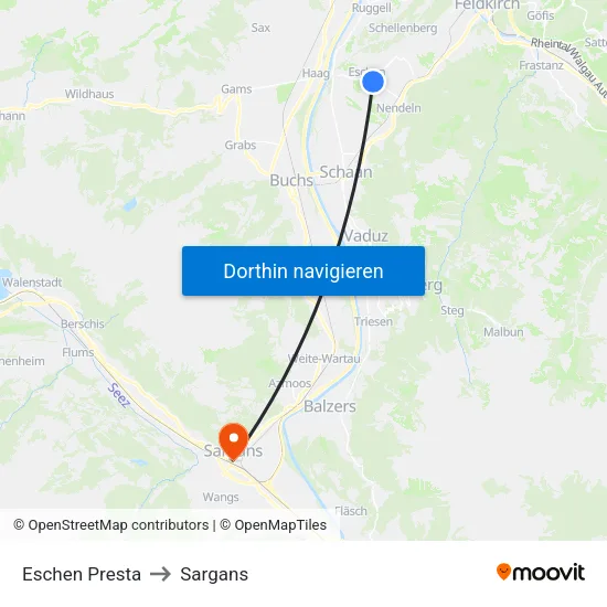 Eschen Presta to Sargans map