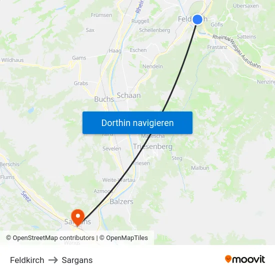 Feldkirch to Sargans map