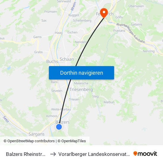 Balzers Rheinstrasse to Vorarlberger Landeskonservatorium map