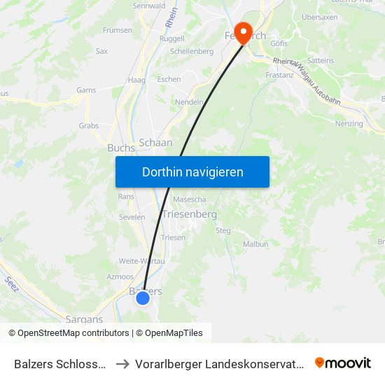 Balzers Schlossweg to Vorarlberger Landeskonservatorium map