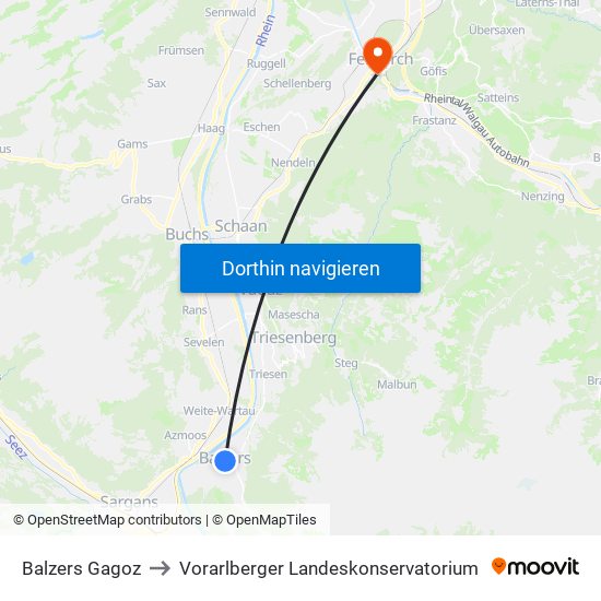 Balzers Gagoz to Vorarlberger Landeskonservatorium map