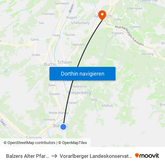 Balzers Alter Pfarrhof to Vorarlberger Landeskonservatorium map