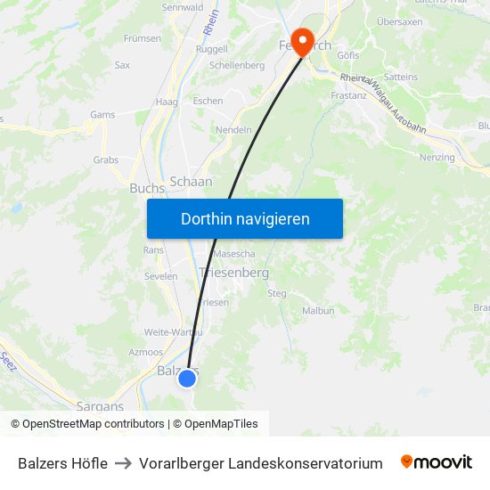 Balzers Höfle to Vorarlberger Landeskonservatorium map