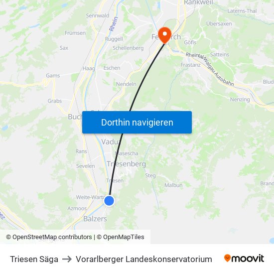 Triesen Säga to Vorarlberger Landeskonservatorium map