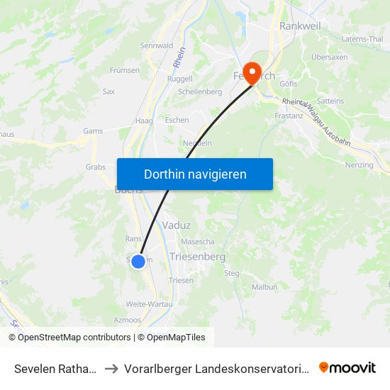 Sevelen Rathaus to Vorarlberger Landeskonservatorium map