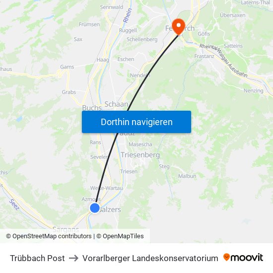 Trübbach Post to Vorarlberger Landeskonservatorium map