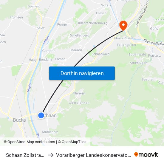 Schaan Zollstrasse to Vorarlberger Landeskonservatorium map