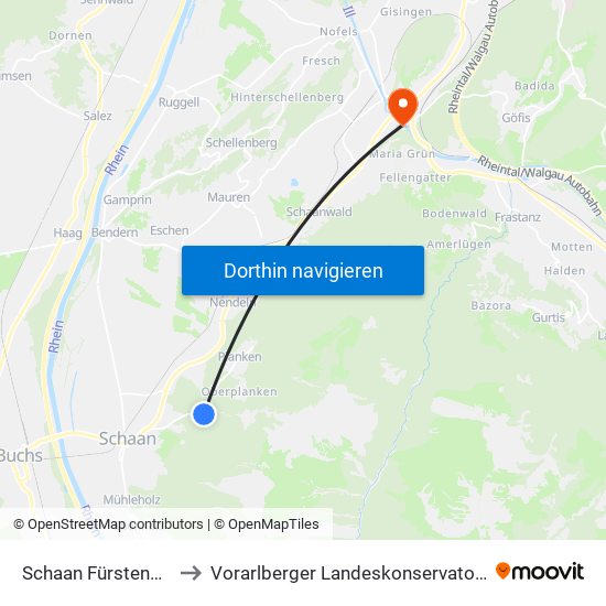 Schaan Fürstenweg to Vorarlberger Landeskonservatorium map