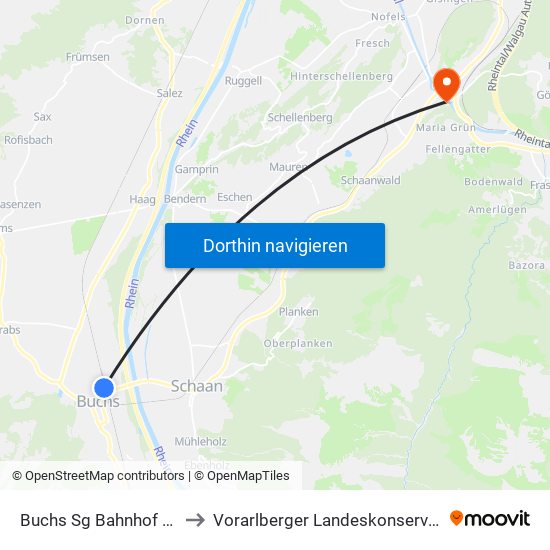 Buchs Sg Bahnhof (Bubf) to Vorarlberger Landeskonservatorium map
