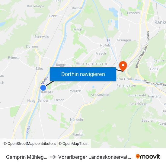 Gamprin Mühlegass to Vorarlberger Landeskonservatorium map