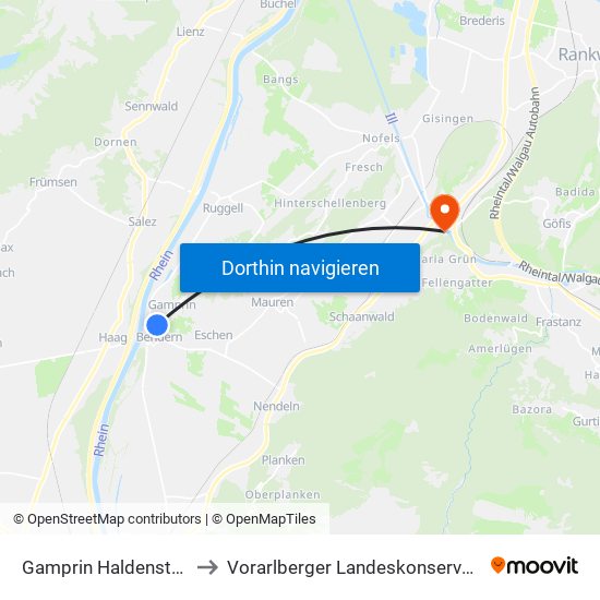 Gamprin Haldenstrasse to Vorarlberger Landeskonservatorium map