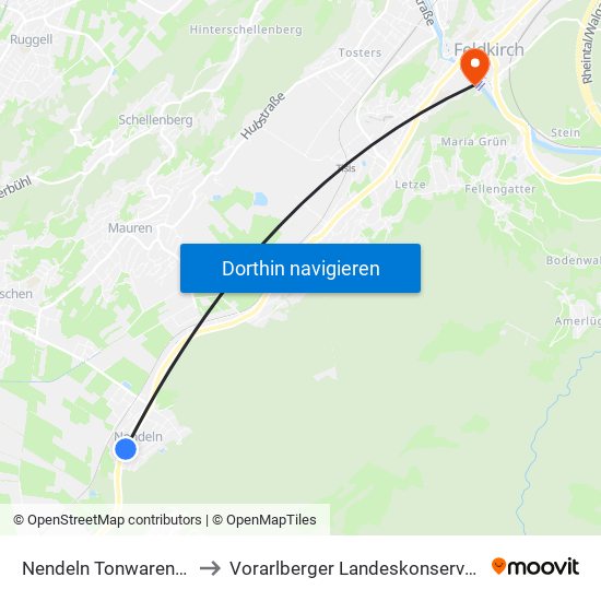 Nendeln Tonwarenfabrik to Vorarlberger Landeskonservatorium map