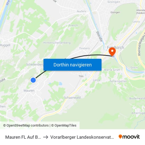 Mauren FL Auf Berg to Vorarlberger Landeskonservatorium map