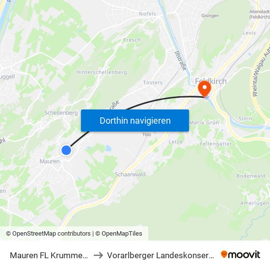 Mauren FL Krummenacker to Vorarlberger Landeskonservatorium map