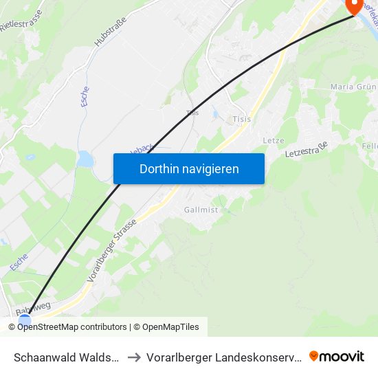 Schaanwald Waldstrasse to Vorarlberger Landeskonservatorium map