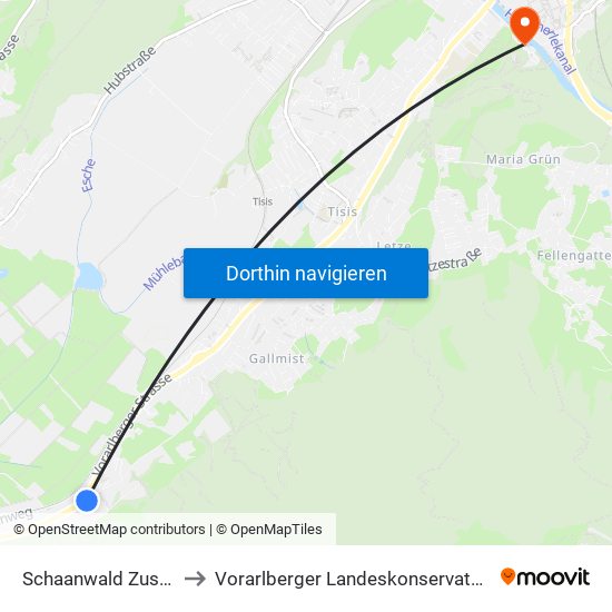 Schaanwald Zuschg to Vorarlberger Landeskonservatorium map