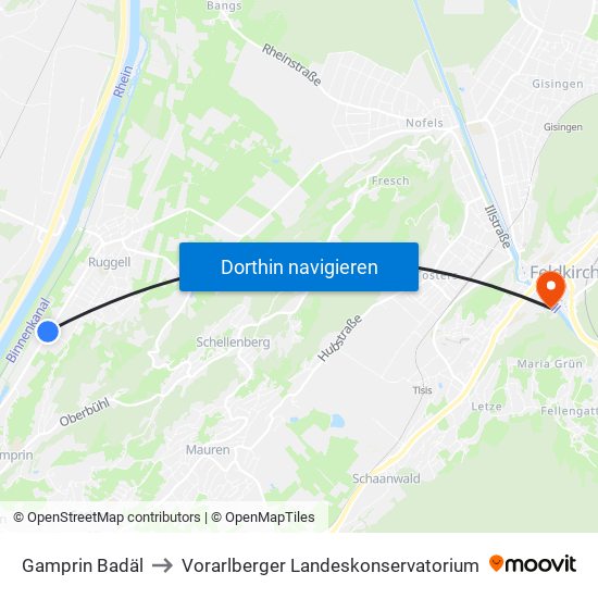 Gamprin Badäl to Vorarlberger Landeskonservatorium map