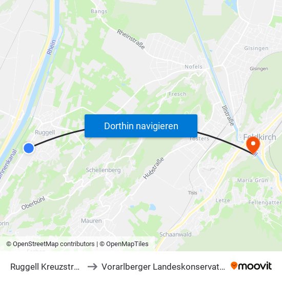 Ruggell Kreuzstrasse to Vorarlberger Landeskonservatorium map