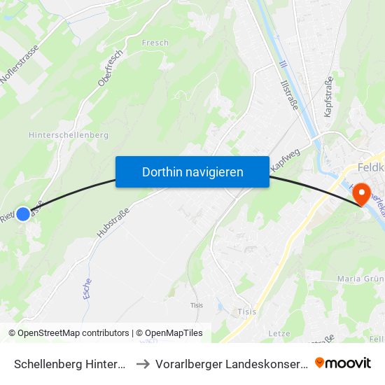 Schellenberg Hinterschloss to Vorarlberger Landeskonservatorium map