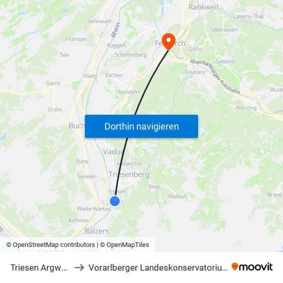 Triesen Argweg to Vorarlberger Landeskonservatorium map