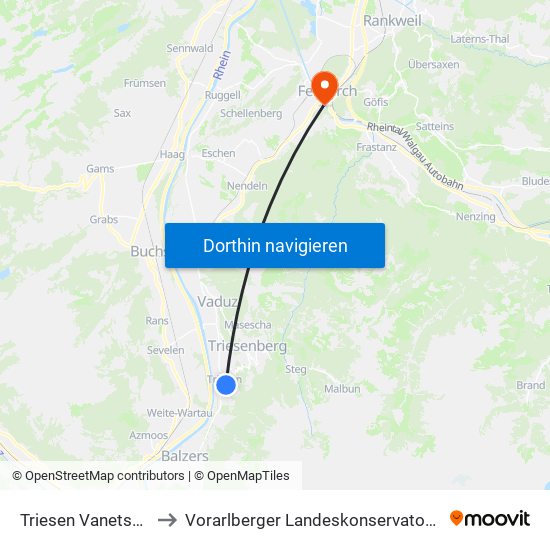 Triesen Vanetscha to Vorarlberger Landeskonservatorium map