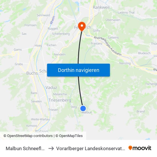 Malbun Schneeflucht to Vorarlberger Landeskonservatorium map