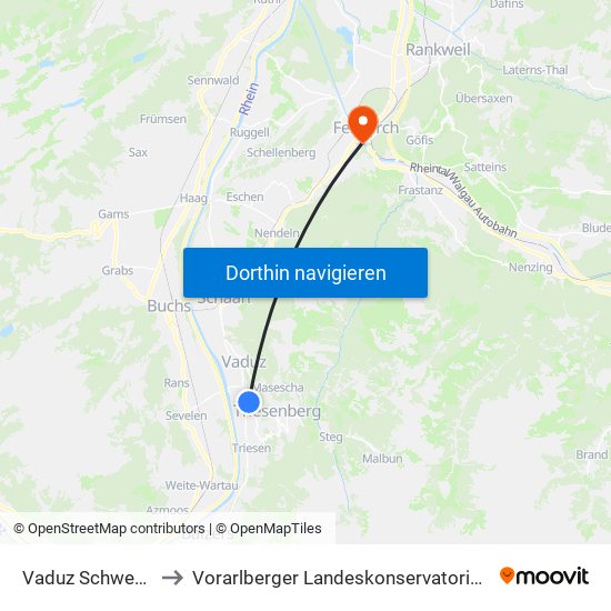 Vaduz Schwefel to Vorarlberger Landeskonservatorium map